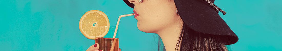 Woman drinking TocoToco iced tea 1